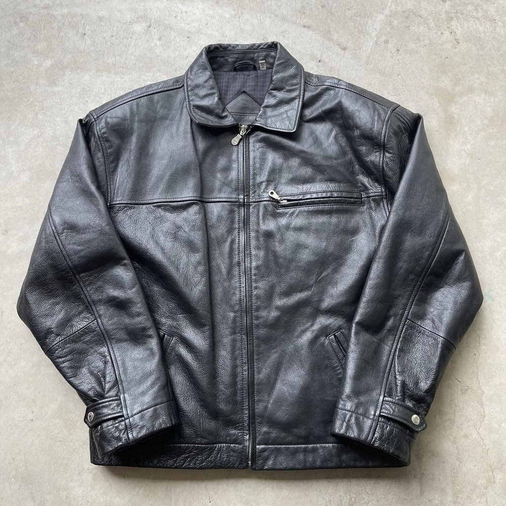Vintage Roundtree Yorke Black Leather Jacket Mens M Full Zip Detroit Style Biker